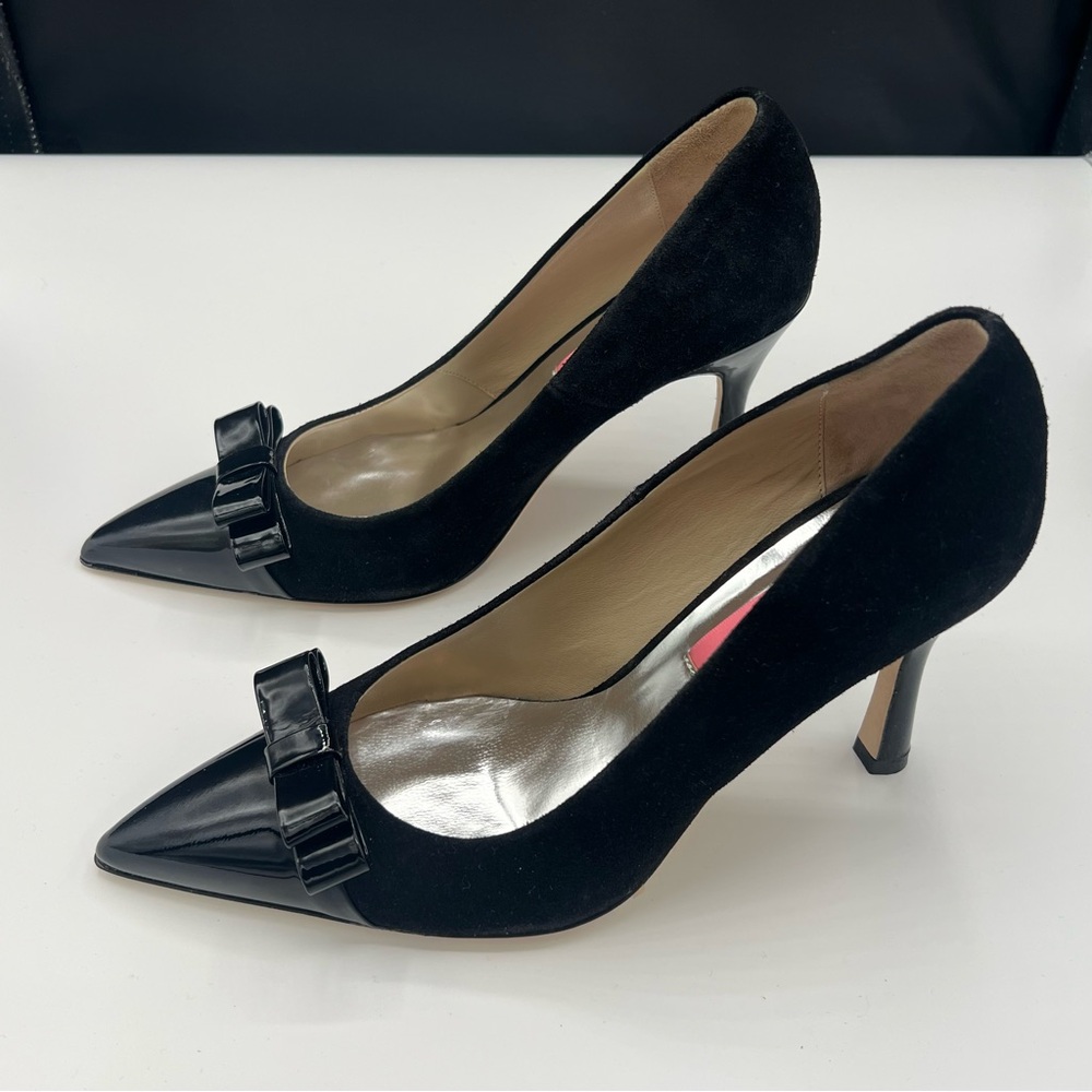Custommade Black Patent Heels Leather Pumps Pointed Toe Bow Detail Portugal 40‎